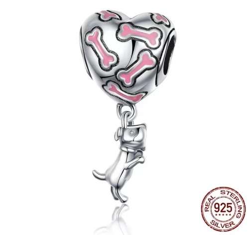 S925 Doggy Love Dangle Charm fits Pandora Snake Chain Bracelet