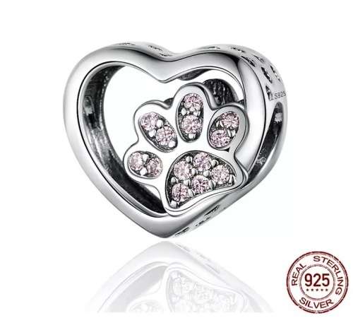 S925 Pet's Paw Heart Shaped Charm fits Pandora Snake Chain Bracelet