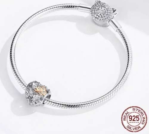 S925 Clover Openwork Heart Charm fits Pandora Snake Chain Bracelet