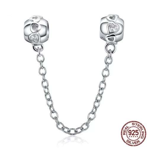 Sterling Silver Scattered Hearts Safety Chain fits Pandora Bracelets