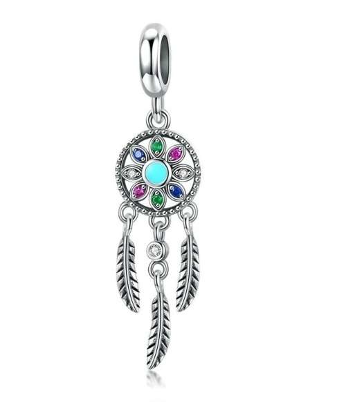 S925 Colourful Dream Catcher Dangling Charm fits Pandora Snake Chain Bracelet