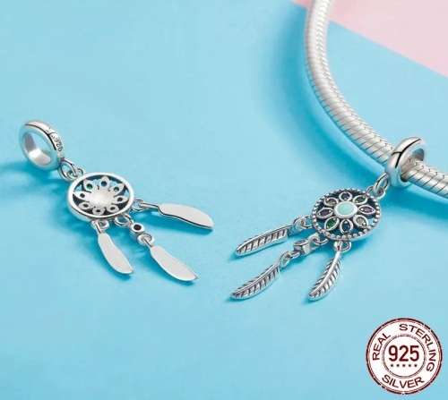 S925 Colourful Dream Catcher Dangling Charm fits Pandora Snake Chain Bracelet