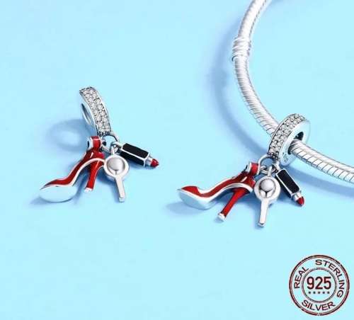 S295 Shoe & Lipstick Dangle Charm fits Pandora Snake Chain Bracelet