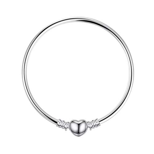 S925 Sterling Silver Heart Clasp Bangle, size 18