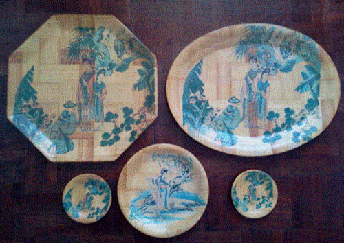 Bamboo plates painted (set of 5)