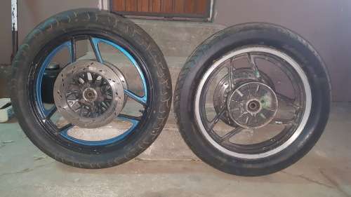 Motorbike tyres and rims.130/90/17 and 110/90/19