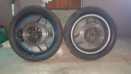 Motorbike tyres and rims.130/90/17 and 110/90/19