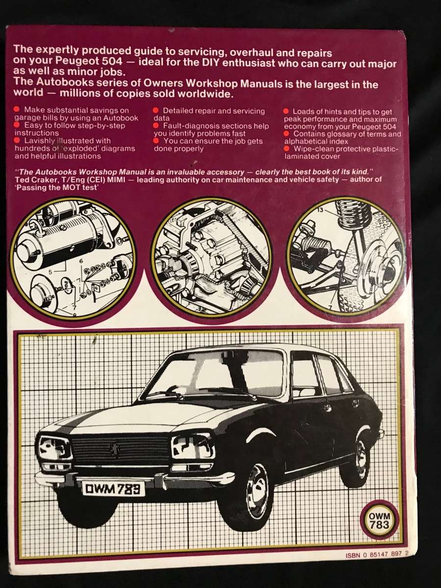 PEUGEOT 504 Auto Books workshop manual and Owner's manual.