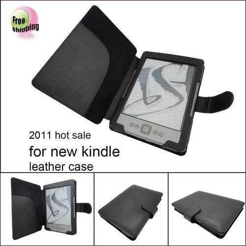 BLACK LEATHER CASE FOR AMAZON KINDLE 4,NEW,FREE TRACKED POSTING.