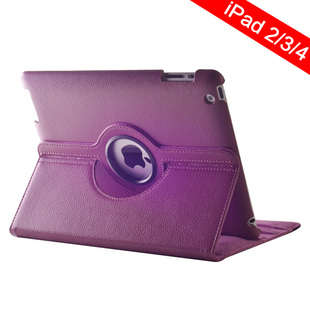 Purple PU Leather Tablet Case 360 Degree Rotating Cover Stand For Apple IPad 2 / 3 / 4 New Ipad