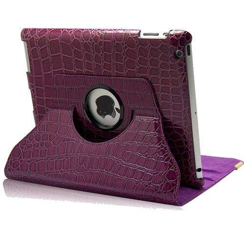 Crocodile Embossed 360 Degree Rotating Case For Apple Ipad 2 New Ipad 3 Ipad 4 Smart Cover Purple