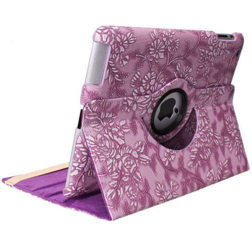 Purple Flower Pattern Smart Cover Tablet Case For Apple Ipad 2 Ipad 3 Ipad 4 New Ipad