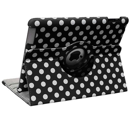 White Dot Black 360 Degree Rotating Case For Apple Ipad 2 New Ipad 3 Ipad 4 Smart Cover
