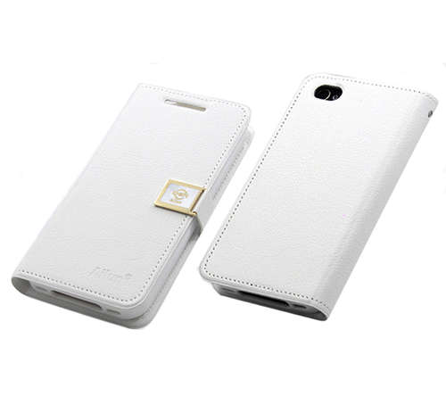 Wallet Style Cellphone Case With Strap For Apple Iphone 4 / 4s Cellphone Cover White