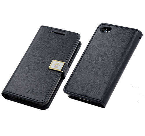 Wallet Style Cellphone Case With Strap For Apple Iphone 4 / 4s Cellphone Cover Black