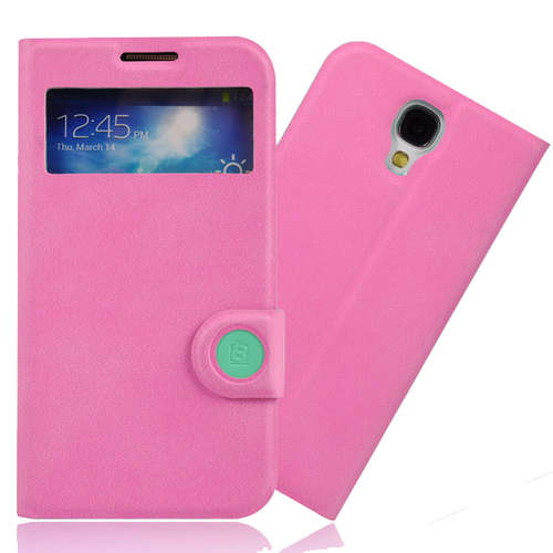 S View Cover Sleep Mode Cellphone Case Cellphone Cover Stand For Samsung Galaxy S4 I9500 - Hot Pink