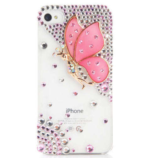 Gorgeous Butterfly With Crystal Cellphone Cover For Apple Iphone 5 - Pink