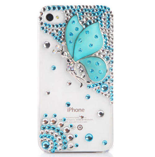 Gorgeous Butterfly With Crystal Cellphone Cover For Apple Iphone 5 - Light Blue