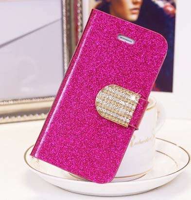 Shiny Cellphone Case Cellphone Cover With Card Sleeve For Samsung Galaxy S4 I9500 - Hot Pink