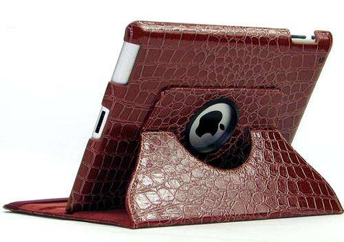 Crocodile Embossed 360 Degree Rotating Case For Apple Ipad 2 New Ipad 3 Ipad 4 Smart Cover - Brown