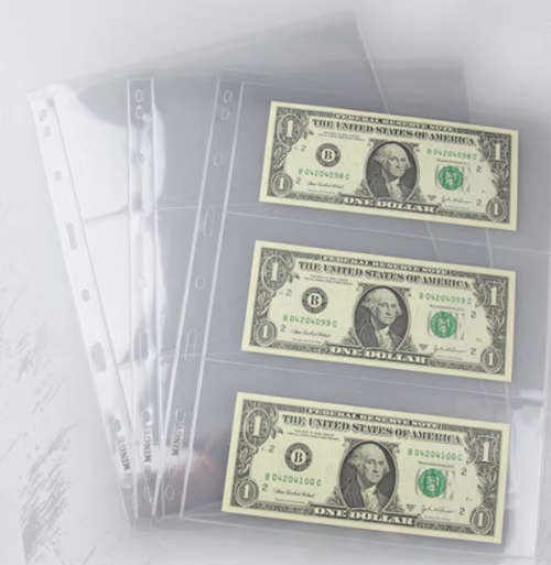 10 x Pages Stamp Bank Note Sleeve A4 Clear 3 Pocket Album Binder Page