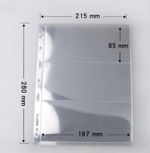 10 x Pages Stamp Bank Note Sleeve A4 Clear 3 Pocket Album Binder Page