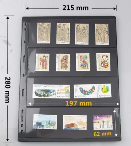 10 x Double Sided Stamp Banknote Sleeve A4 Black 4 Pocket Album Binder Page