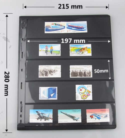 Stamp Banknote Sleeve Coins Notes Accessories A4 Black 5 Pocket Album Binder Page