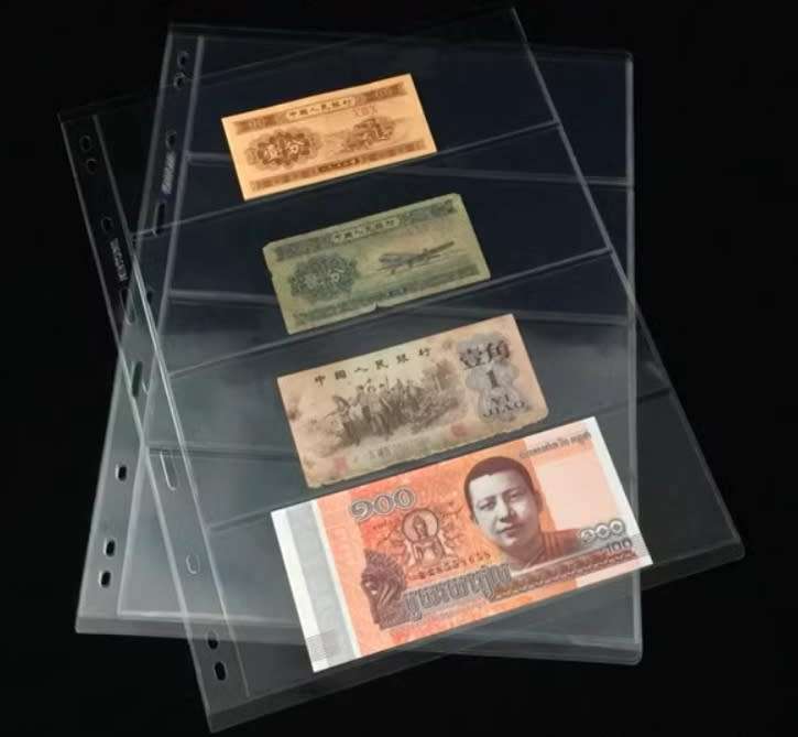 10 x Stamp Banknote Sleeve A4 Clear 4 Pocket Album Binder Page