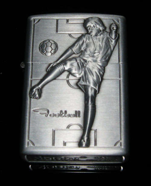 Lighter Feature Gift Series, Metal Flint Type with soccer Scene Embossed