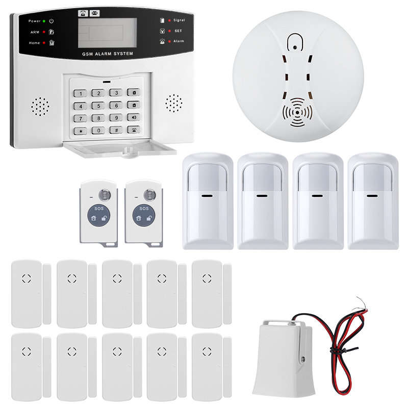 Home Security System - 2.5-Inch Display, 4x PIR Motion Detection, Smoke Detector, 10x Window Sensor,