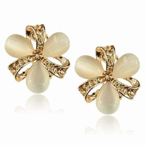 Rhinestone teardrop floral opal earrings