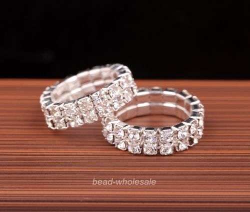 2 Rows vogue crystal rhinestone elastic ring
