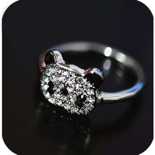 Super cute diamante little panda ring