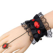 Red crystals black lace bracelet