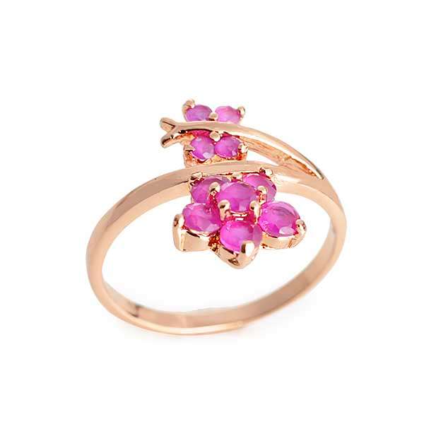 Amazing 9k rose gold filled red ruby flower ring size 7
