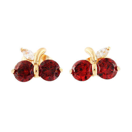 Gold filled red ruby cherry stud earrings