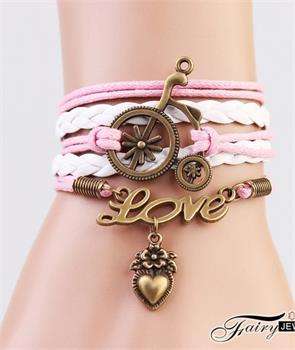 Pink & white love heart infinity bracelet