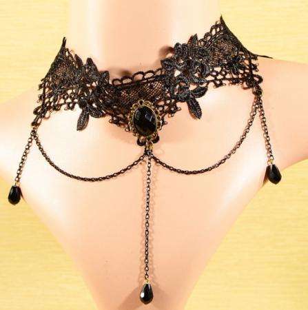 Black lace tassel necklace