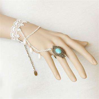 White lace bracelet blue rhinestone ring set