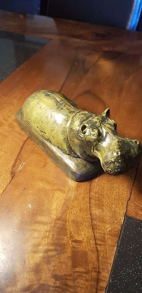 Two Bronze Cast Resin Hippos