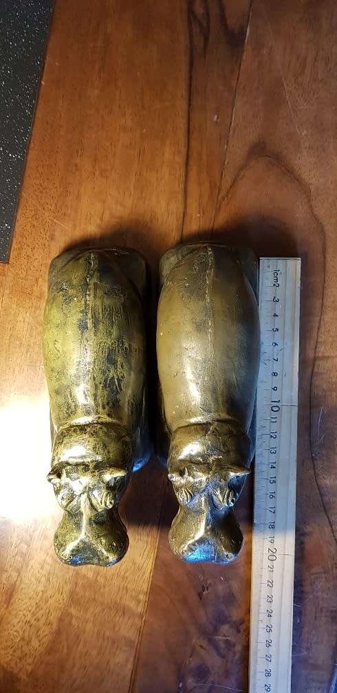 Two Bronze Cast Resin Hippos