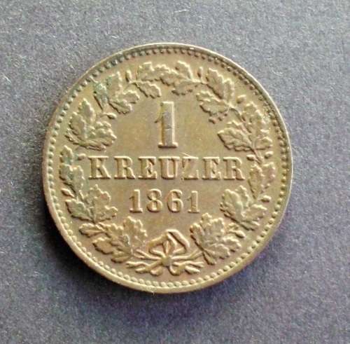 Germany 1861 1 kreuzer coin used vf