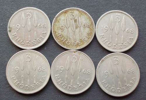 Coin Rhodesia 1968 3D x 6 EF