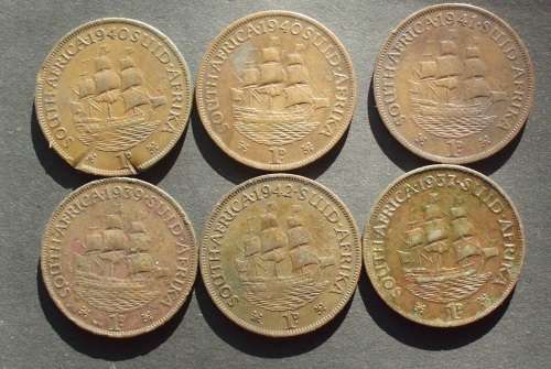 Coin-Union of SA-1 penny x 6 fine/VF