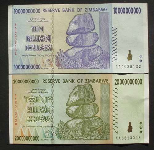 Banknote - Zimbabwe 10+20 Billion Dollars unc