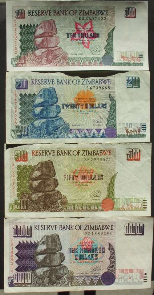 Banknote - Zimbabwe set of 4 Vf-Unc