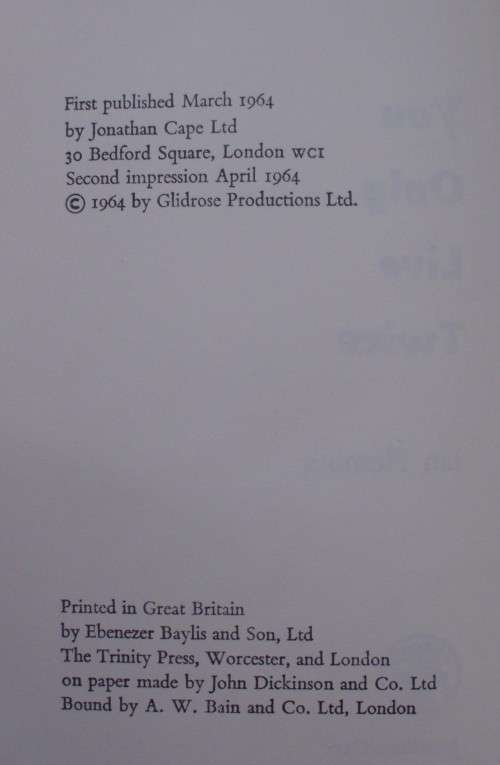 Book - You Only Live Twice - Ian Fleming - 1964 - 1st ed