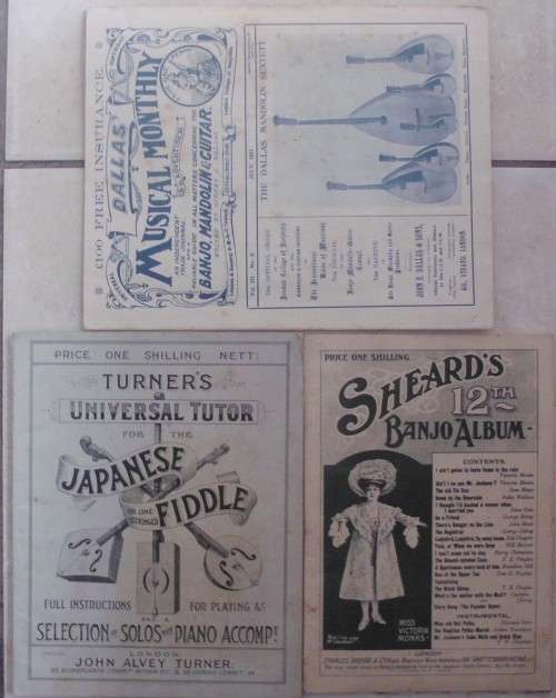 Musical Booklets x 3 - For Banjo, Mandolin, Fiddle, Guitar - Antique