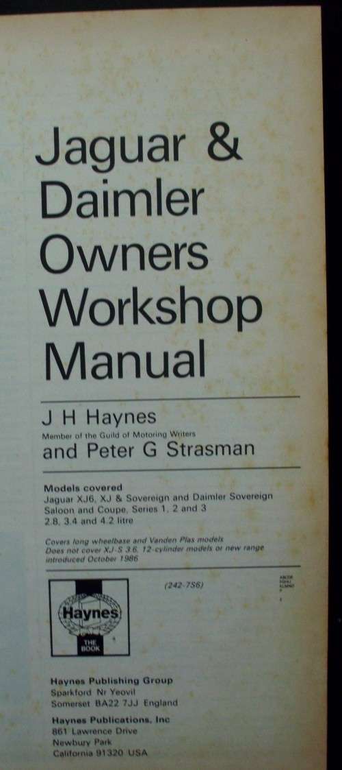 Workshop Manual - Jaguar Daimler - XJ6, XJ, Sovereign